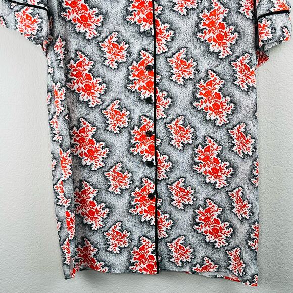 Topshop Oversized Button Front Mini Shirt Dress Orange Black Floral Linen 6 NWT - Picture 6 of 14